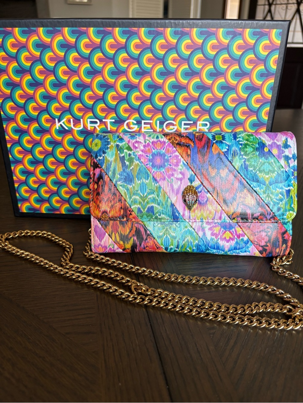 Kurt Geiger Quilted Crossbody Bag in Multicolor with Gold Chain